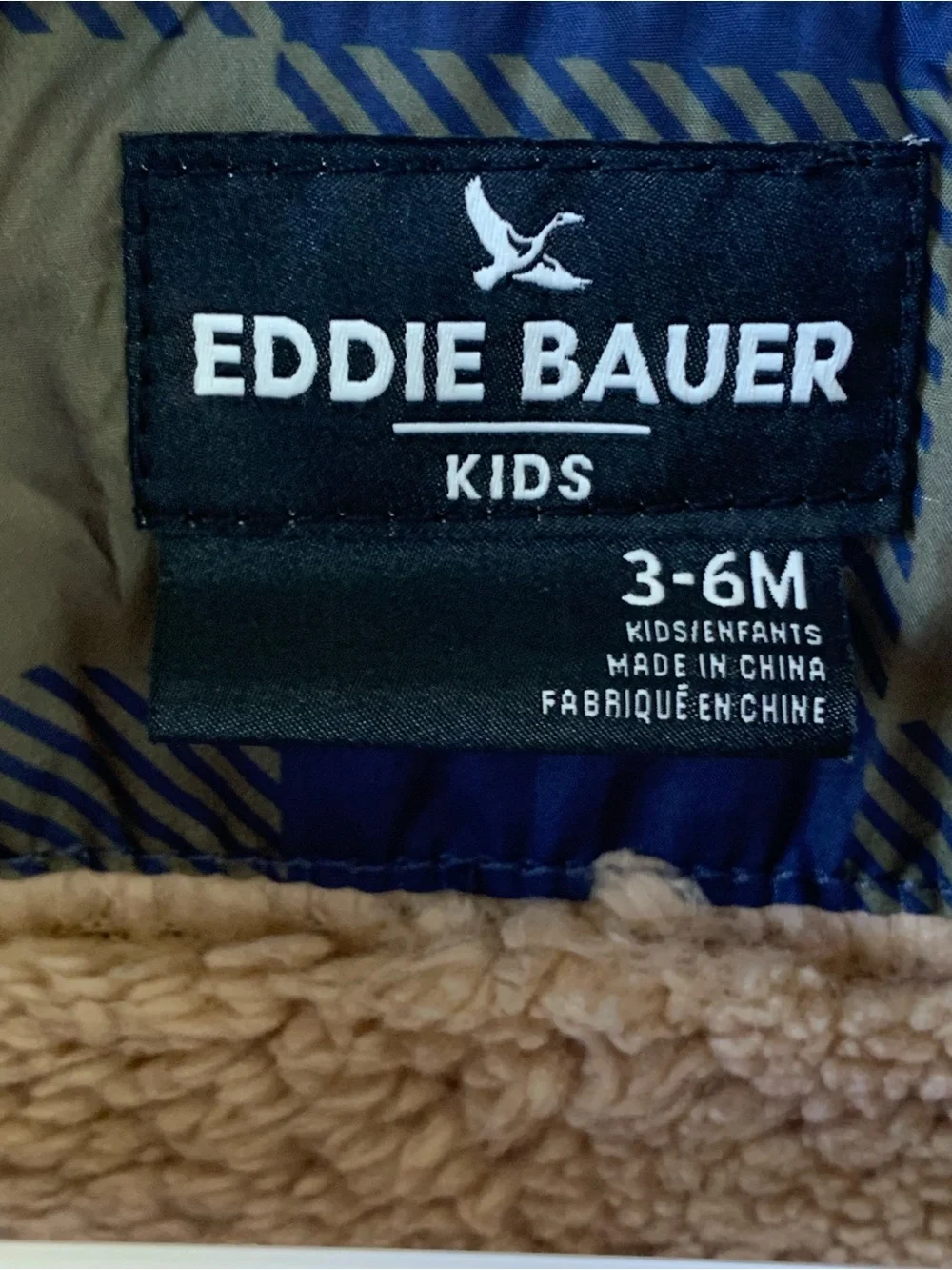 Eddie Bauer Navy Olive Plaid Sherpa Lined Infant Bunting Snowsuit Winter Coat